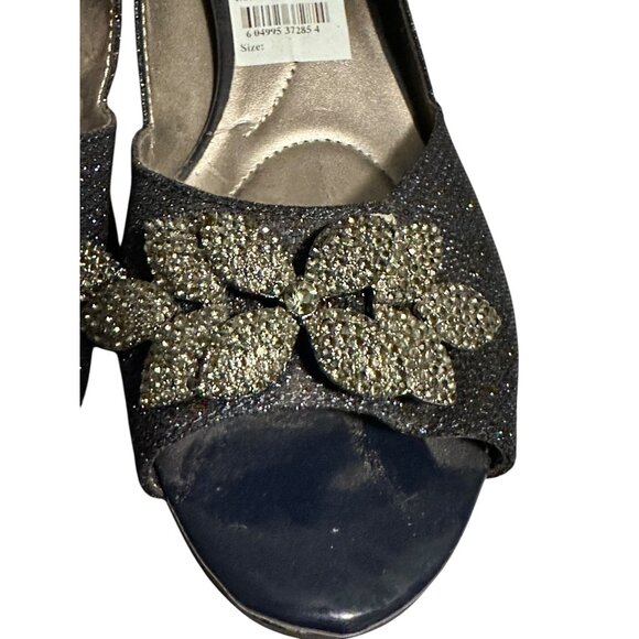 π 2/$30 π New Bandolino Navy Glitter Peep Toe Heels With Rhinestone Accent 9.5 - Picture 2 of 5